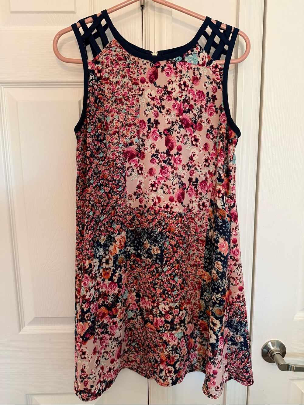 Speechless Navy and Pink Floral Sleeveless Dress